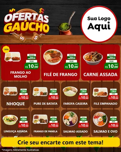 Modelo de Rede Social para Feed Instagram com o tema Ofertas Dia do Gaúcho para Restaurante