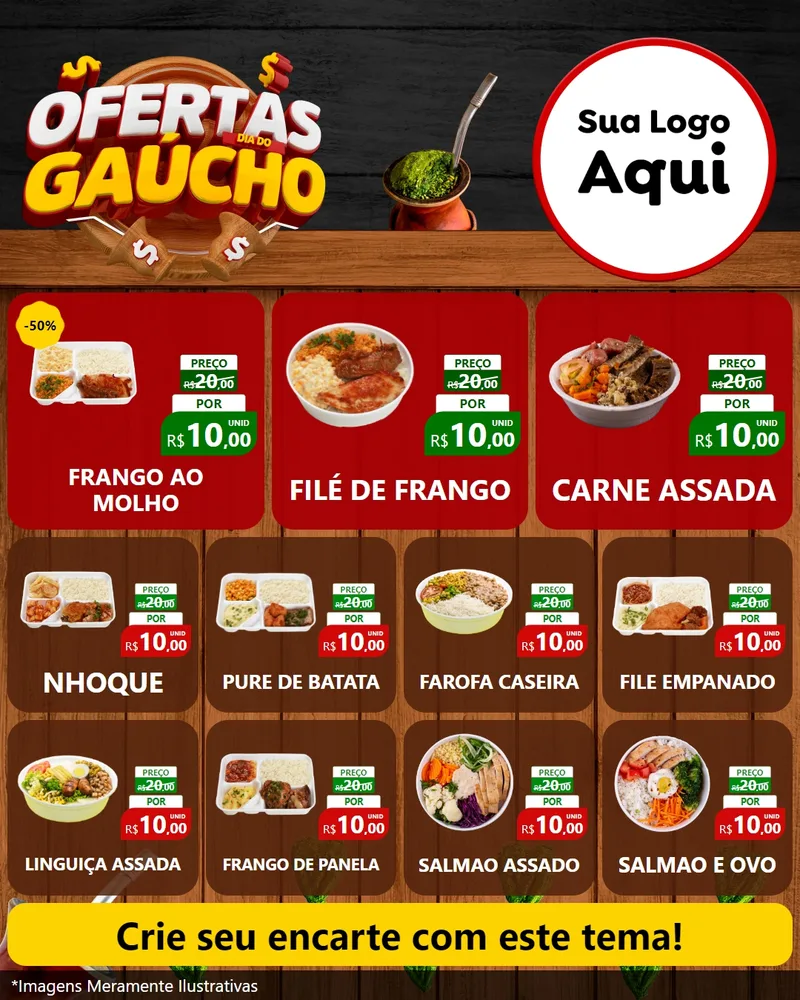 Modelo de Rede Social para Feed Instagram com o tema Ofertas Dia do Gaúcho para Restaurante