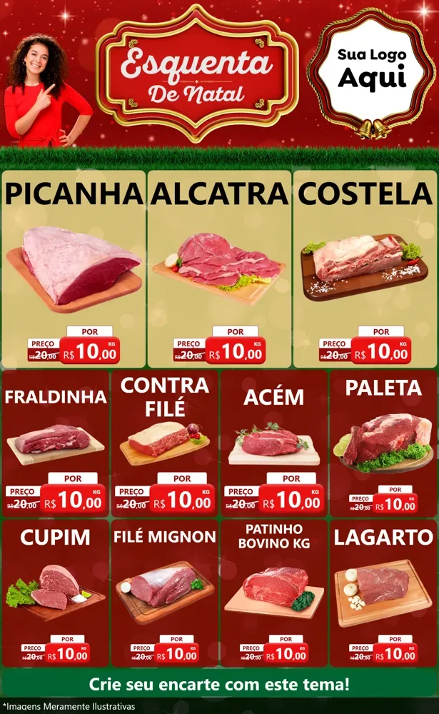 Modelo de Encarte para Encarte Grande com o tema Esquenta de Natal para Açougue