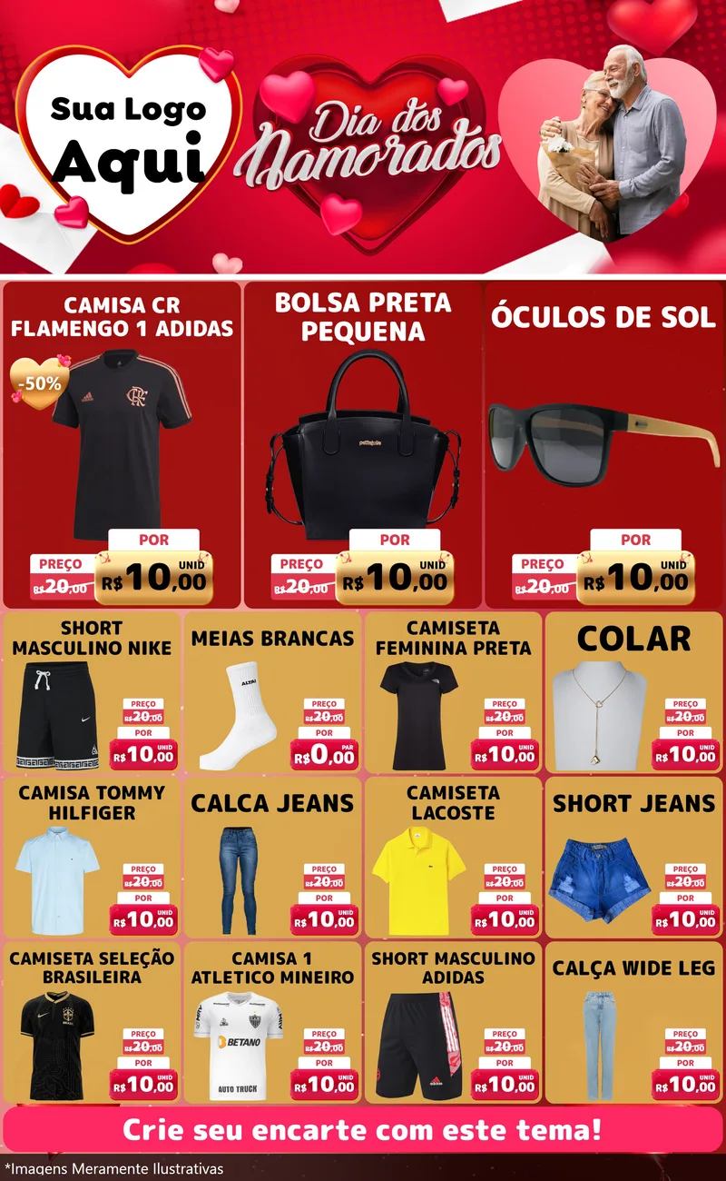 Modelo de Encarte para Encarte Grande com o tema Dia Dos Namorados para Roupas e acessórios