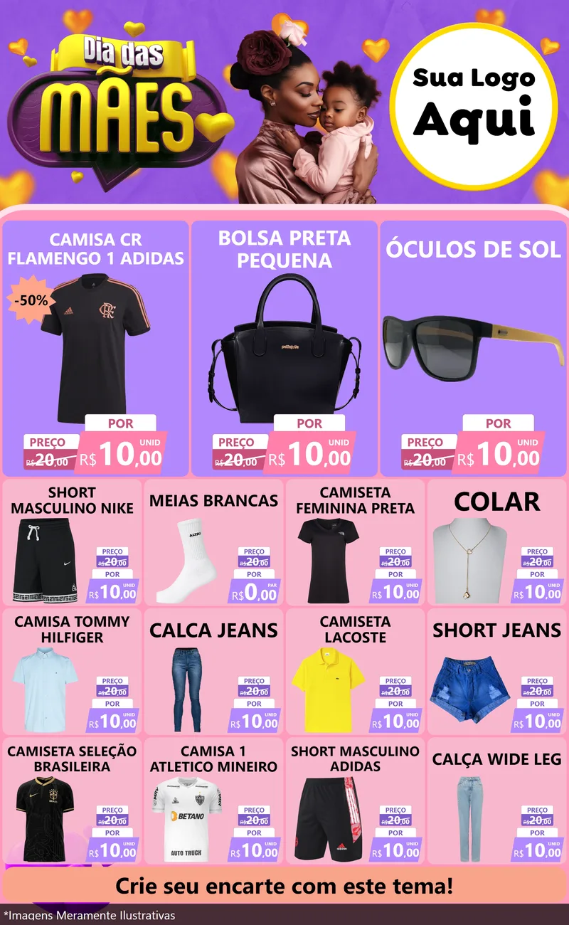 Modelo de Encarte para Encarte Grande com o tema Dia das Mães para Roupas e acessórios