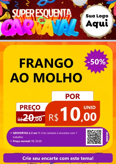 Modelo de Cartaz para Cartaz A4 Vertical com o tema Super Esquenta de Carnaval para Restaurante