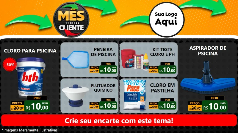 Modelo de TV para TV Horizontal com o tema Mês do Cliente para Produtos para Piscina