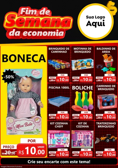 Modelo de Encarte para Encarte A4 Vertical com o tema Fim de Semana da Economia para Brinquedos