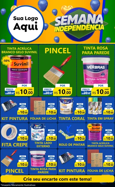 Modelo de Encarte para Encarte Grande com o tema Semana da Independência para Tintas e Ferramentas