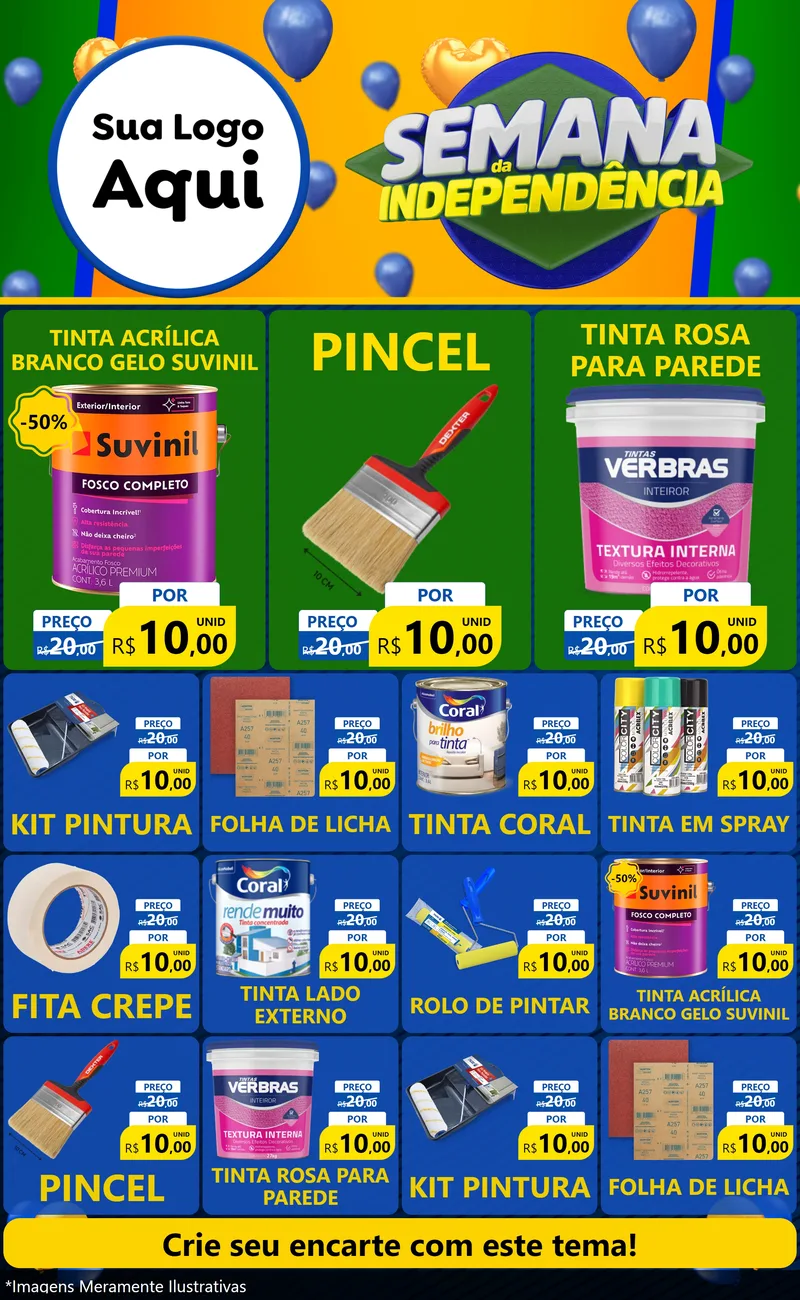 Modelo de Encarte para Encarte Grande com o tema Semana da Independência para Tintas e Ferramentas