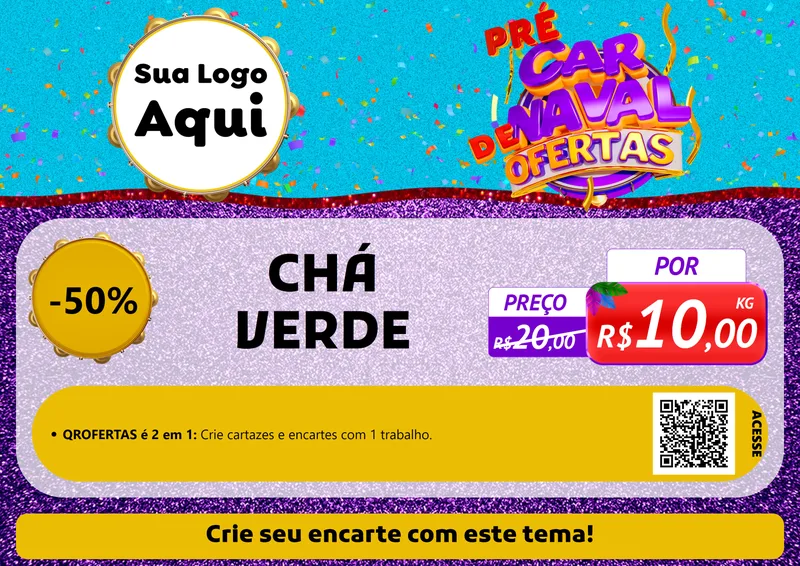 Modelo de Cartaz para Cartaz A4 Horizontal com o tema Pré Carnaval de Ofertas para Produtos Naturais
