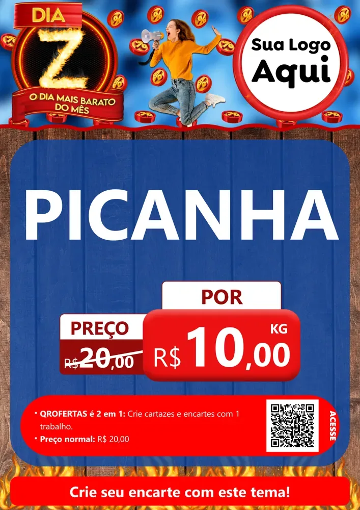 Modelo de Cartaz para Cartaz A4 Vertical com o tema Dia Z - O Dia Mais Barato Do Mês para Açougue