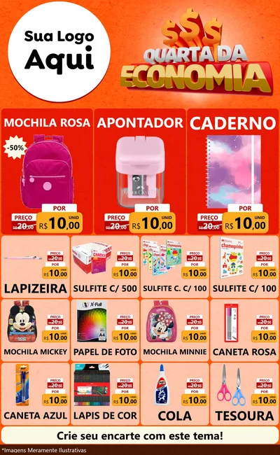 Modelo de Encarte para Encarte Grande com o tema Quarta da Economia para Papelaria