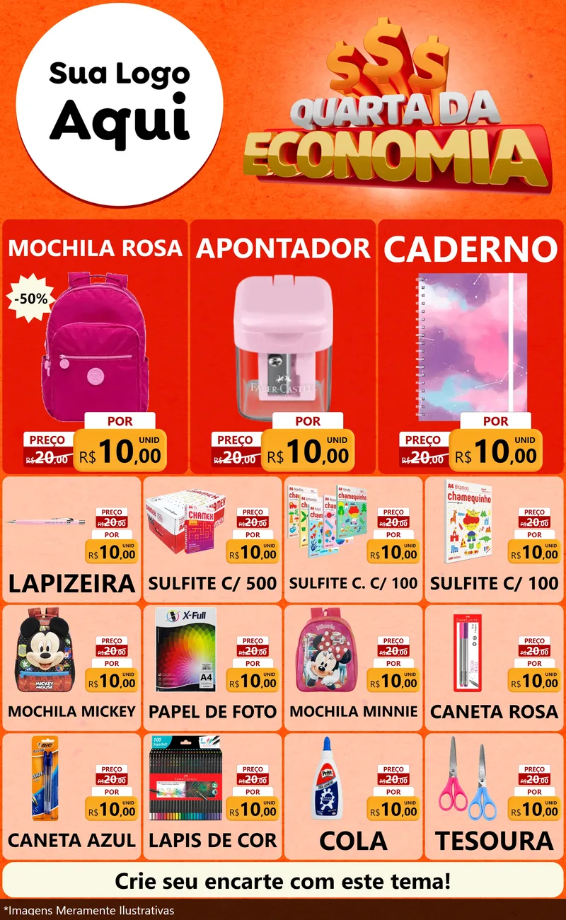 Modelo de Encarte para Encarte Grande com o tema Quarta da Economia para Papelaria