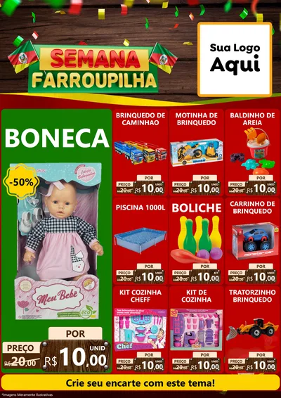 Modelo de Encarte para Encarte A4 Vertical com o tema Semana Farroupilha para Brinquedos