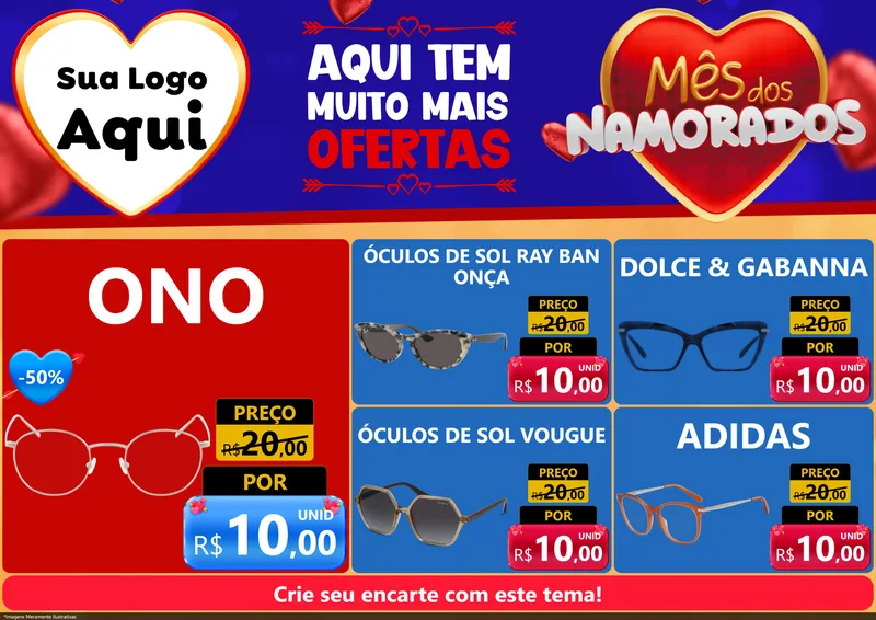 Modelo de Encarte para Encarte A4 Horizontal com o tema Mês dos Namorados para Óticas