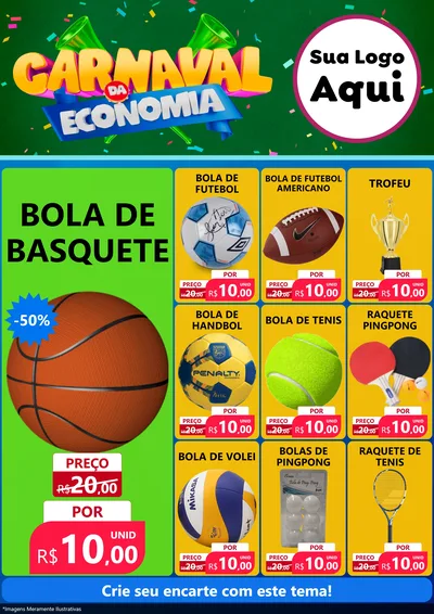 Modelo de Encarte para Encarte A4 Vertical com o tema Carnaval da Economia para Artigos Esportivos