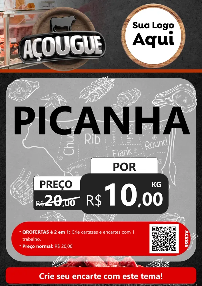 Modelo de Cartaz para Cartaz A4 Vertical com o tema Açougue para Açougue