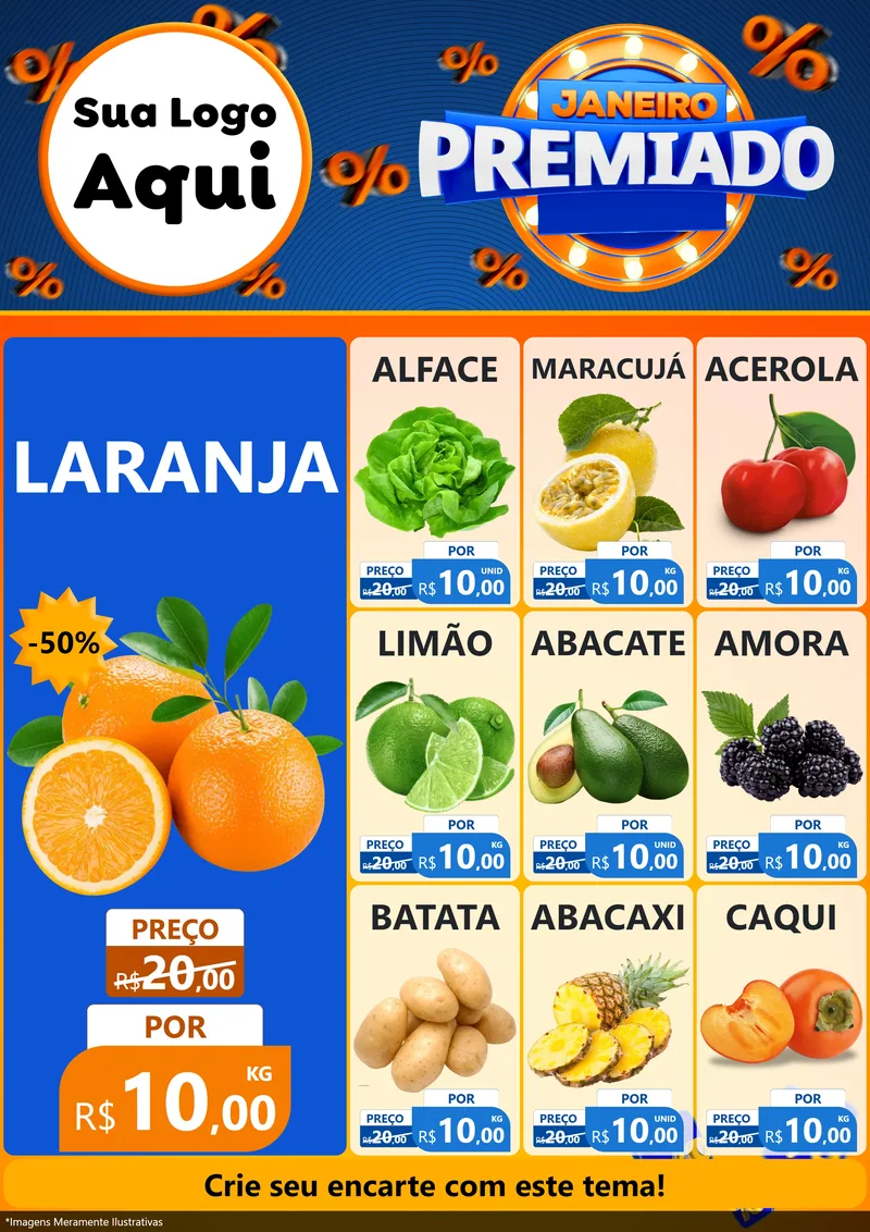 Modelo de Encarte para Encarte A4 Vertical com o tema Janeiro Premiado para Hortifrúti