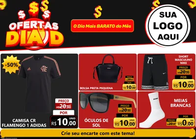 Modelo de Encarte para Encarte A4 Horizontal com o tema Ofertas Dia D para Roupas e acessórios