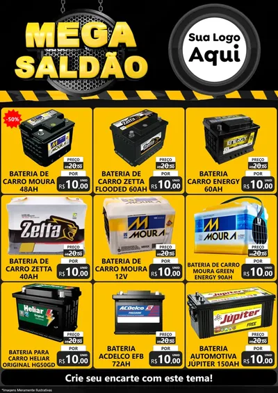 Modelo de Encarte para Encarte A4 Vertical com o tema Mega Saldão para Baterias Elétricas