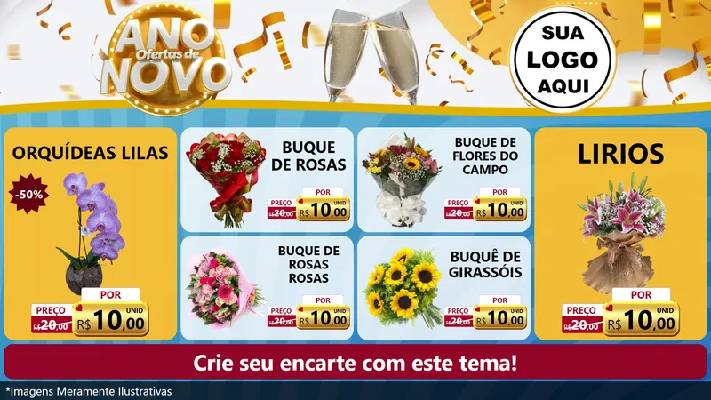 Modelo de TV para TV Horizontal com o tema Ofertas de Ano Novo para Floricultura e jardim