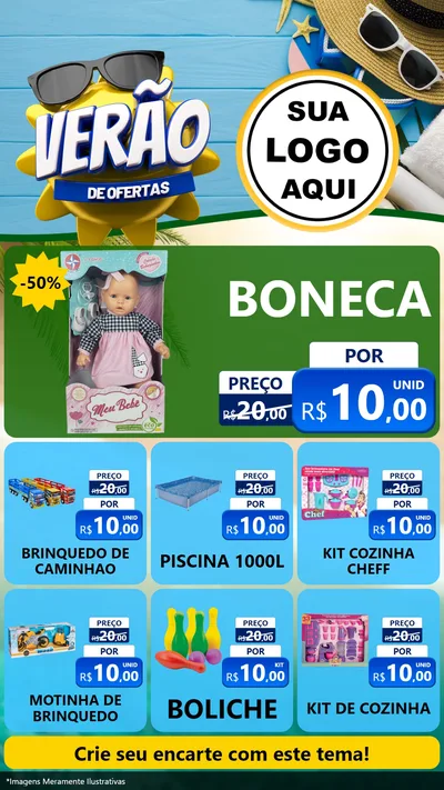 Modelo de Rede Social para Stories com o tema Verão de Ofertas para Brinquedos