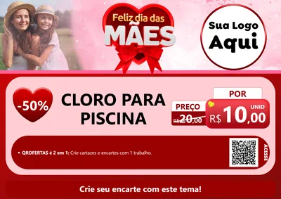 Modelo de Cartaz para Cartaz A4 Horizontal com o tema Feliz Dia Das Mães para Produtos para Piscina