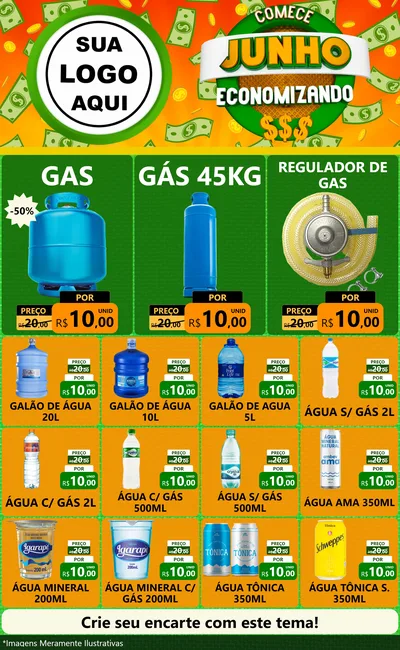 Modelo de Encarte para Encarte Grande com o tema Comece Junho Economizando para Água e gás