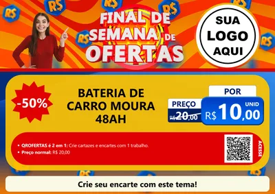 Modelo de Cartaz para Cartaz A4 Horizontal com o tema Final de Semana de Ofertas para Baterias Elétricas