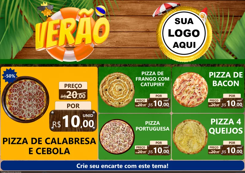 Modelo de Encarte para Encarte A4 Horizontal com o tema Verão para Pizzaria