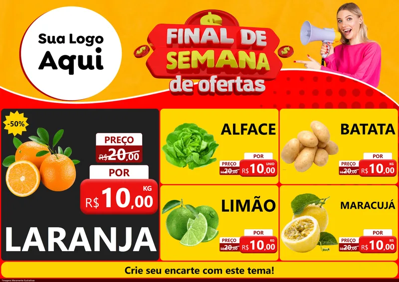 Modelo de Encarte para Encarte A4 Horizontal com o tema Final de Semana de Ofertas para Hortifrúti