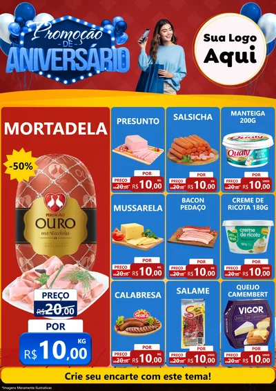 Modelo de Encarte para Encarte A4 Vertical com o tema Promoção de Aniversário para Frios e Laticínios