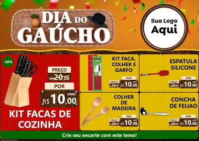 Modelo de Encarte para Encarte A4 Horizontal com o tema Dia do Gaúcho para Utilidades Domésticas