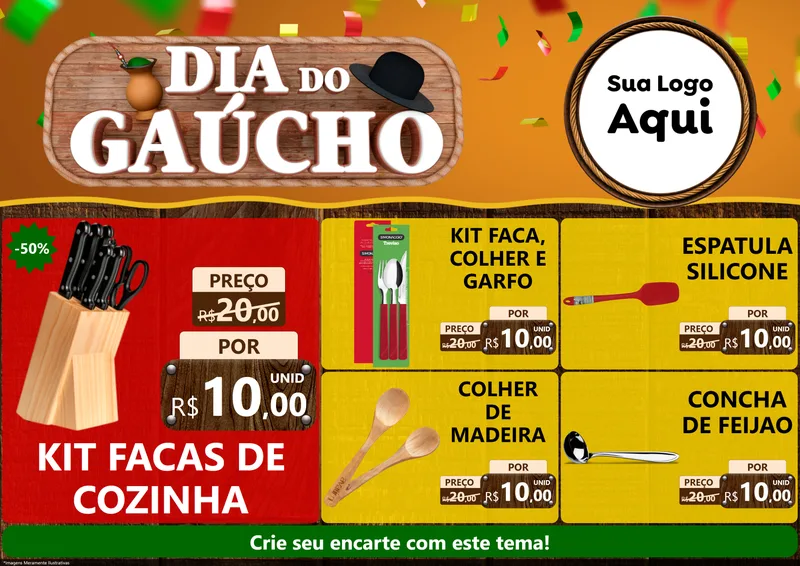 Modelo de Encarte para Encarte A4 Horizontal com o tema Dia do Gaúcho para Utilidades Domésticas