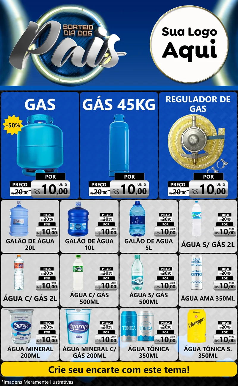 Modelo de Encarte para Encarte Grande com o tema Sorteio Dia Dos Pais para Água e gás