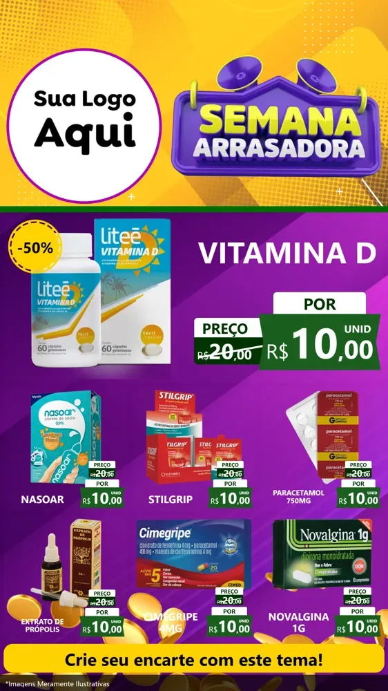 Modelo de Rede Social para Stories com o tema Semana Arrasadora para Farmácia