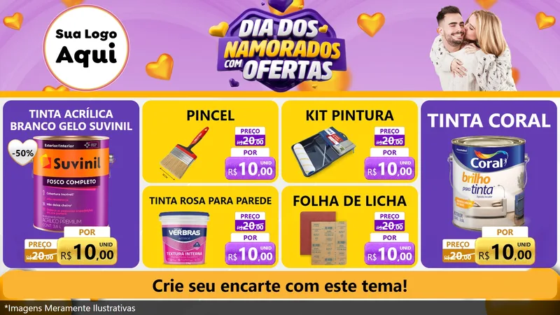 Modelo de TV para TV Horizontal com o tema Dia Dos Namorados Com Ofertas para Tintas e Ferramentas