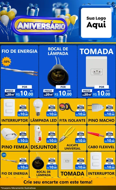 Modelo de Encarte para Encarte Grande com o tema Aniversário para Materiais Elétricos