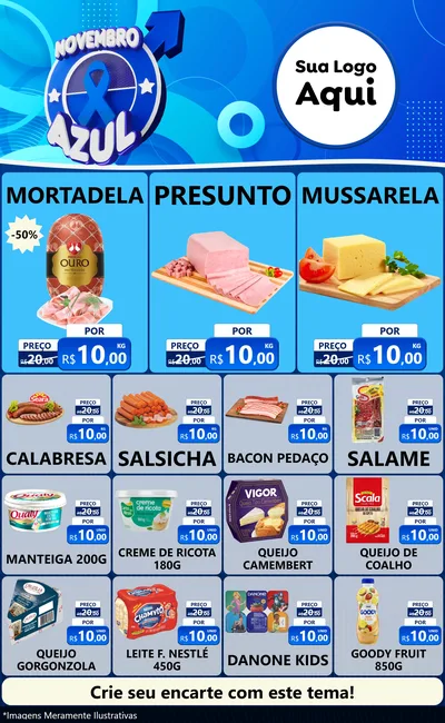 Modelo de Encarte para Encarte Grande com o tema Novembro Azul para Frios e Laticínios