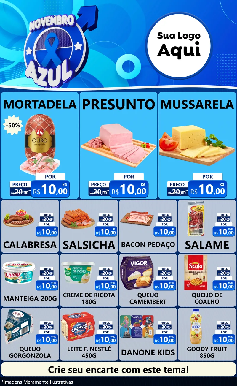 Modelo de Encarte para Encarte Grande com o tema Novembro Azul para Frios e Laticínios
