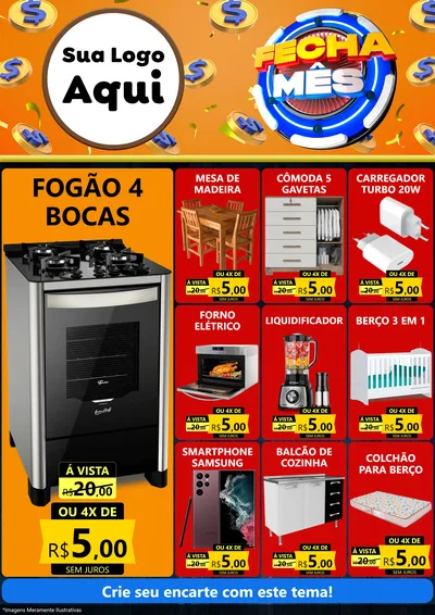 Modelo de Encarte para Encarte A4 Vertical com o tema Fecha Mês para Móveis e Eletro
