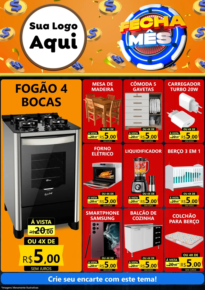 Modelo de Encarte para Encarte A4 Vertical com o tema Fecha Mês para Móveis e Eletro