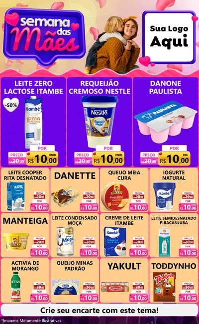 Modelo de Encarte para Encarte Grande com o tema Semana das Mães para Frios e Laticínios