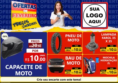 Modelo de Encarte para Encarte A4 Horizontal com o tema Ofertas de Fevereiro - Preços Incríveis para Moto peças