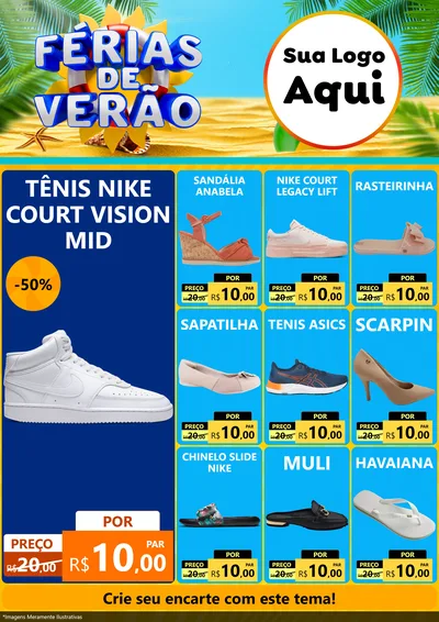 Modelo de Encarte para Encarte A4 Vertical com o tema Férias de Verão para Calçados