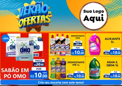Modelo de Encarte para Encarte A4 Horizontal com o tema Verão de Ofertas para Produtos de Limpeza