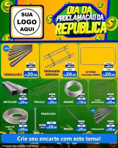 Modelo de Rede Social para Feed Instagram com o tema Dia Da Proclamação da República para Ferragens
