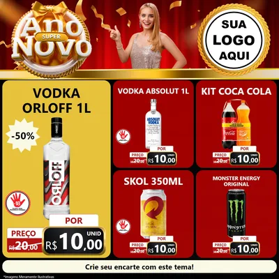 Modelo de Rede Social para Feed Facebook com o tema Super Ano Novo para Distribuidora de bebidas