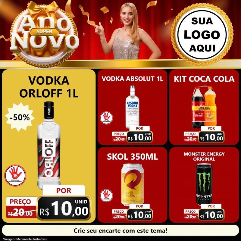 Modelo de Rede Social para Feed Facebook com o tema Super Ano Novo para Distribuidora de bebidas