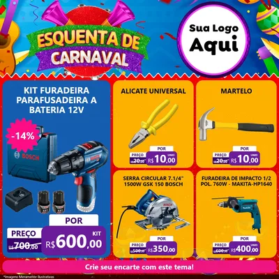 Modelo de Rede Social para Feed Facebook com o tema Esquenta de Carnaval para Maquinas e Ferramentas
