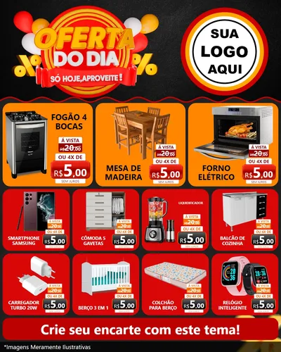 Modelo de Rede Social para Feed Instagram com o tema Oferta do Dia - Só hoje, Aproveite! para Móveis e Eletro