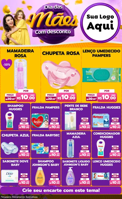 Modelo de Encarte para Encarte Grande com o tema Dia das Mães com Desconto para Bebês