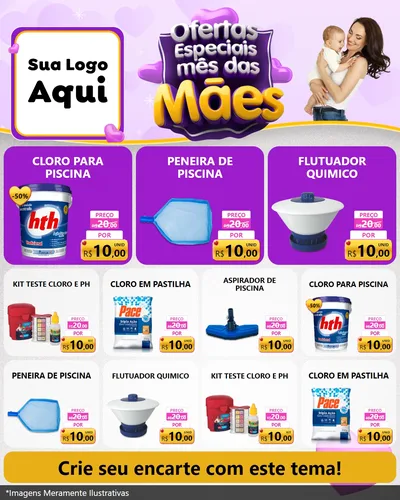 Modelo de Rede Social para Feed Instagram com o tema Ofertas Especiais - Mês das Mães para Produtos para Piscina